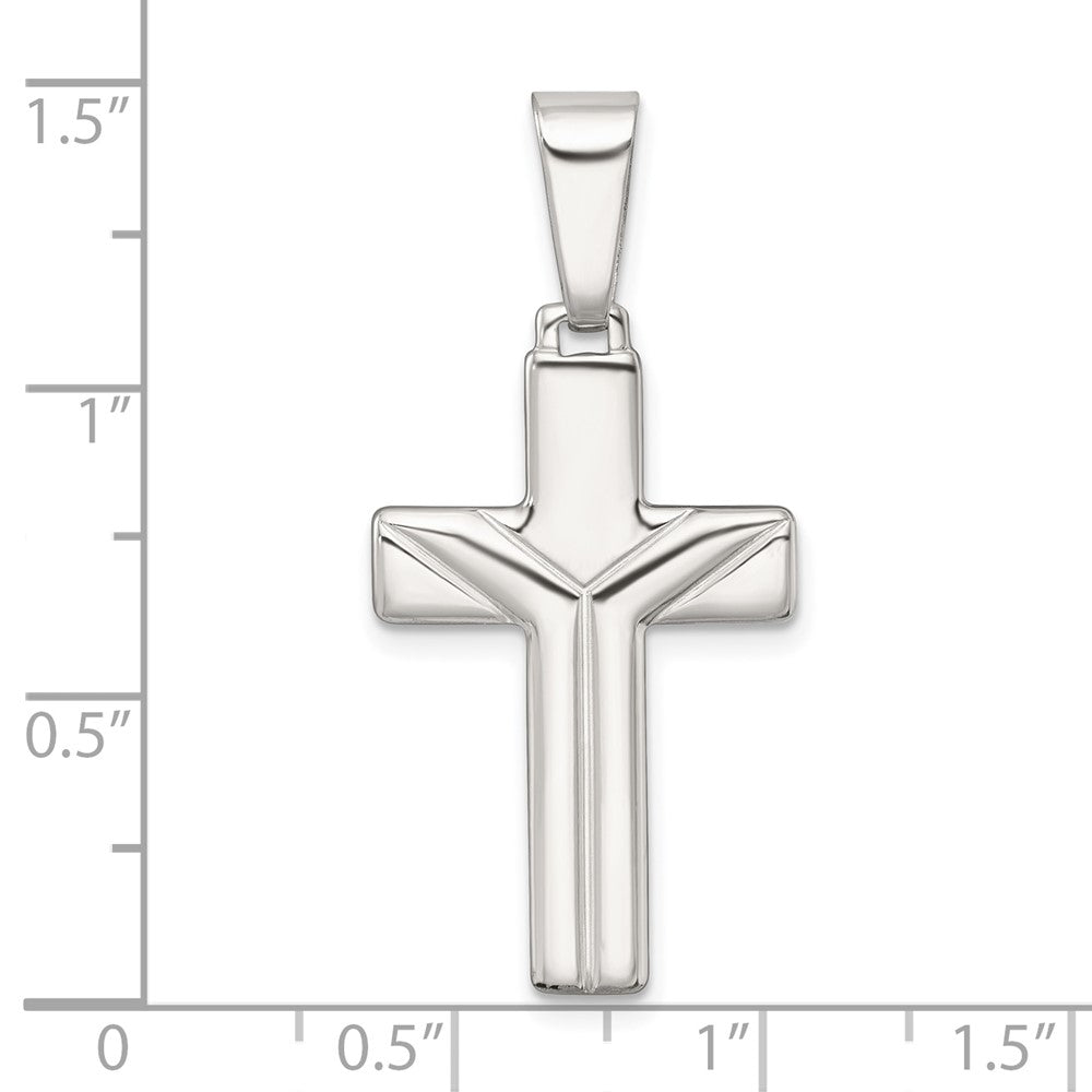 Sterlingsilber Poliert und Gerillt Kreuz Anhänger