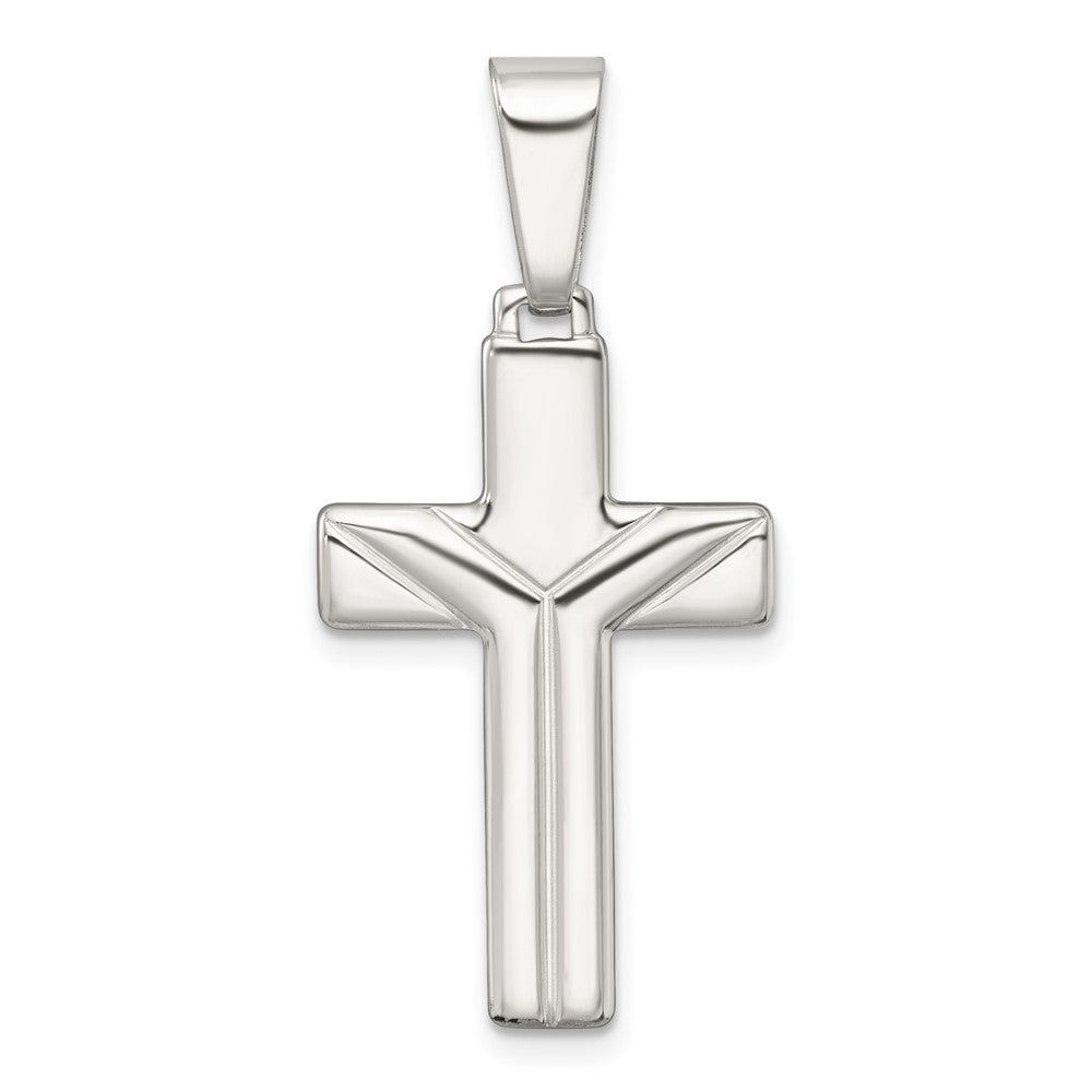 Sterlingsilber Poliert und Gerillt Kreuz Anhänger