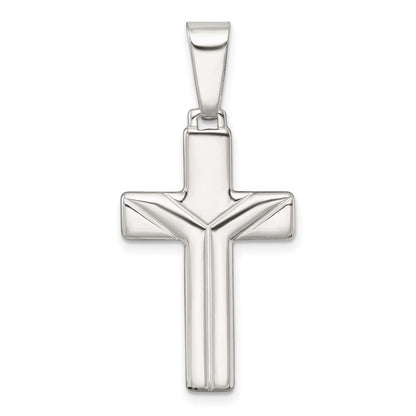 Sterlingsilber Poliert und Gerillt Kreuz Anhänger