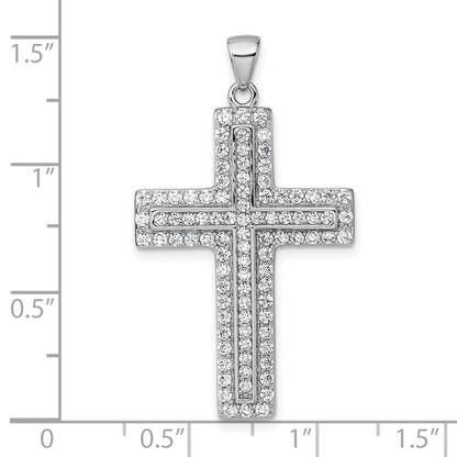 Sterlingsilber Rhodiniert Weiß Zirkonia Kreuz Anhänger