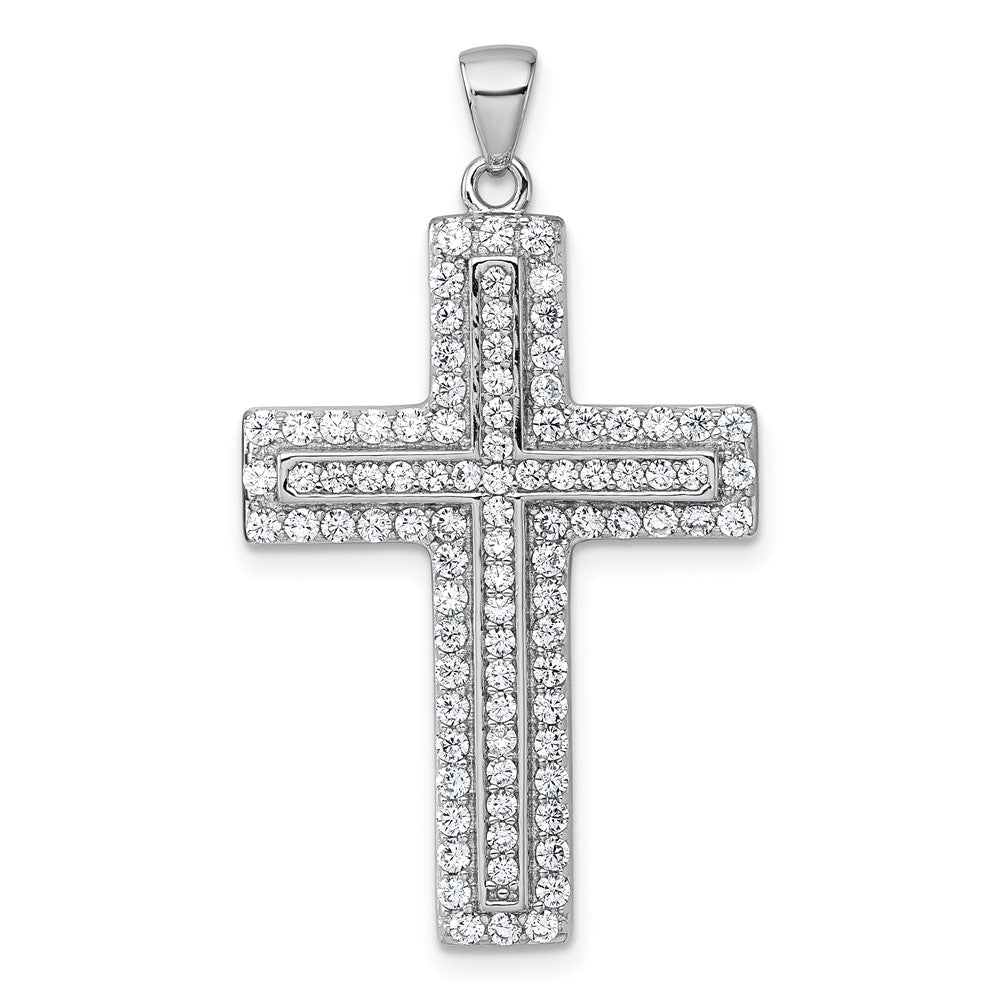 Sterlingsilber Rhodiniert Weiß Zirkonia Kreuz Anhänger