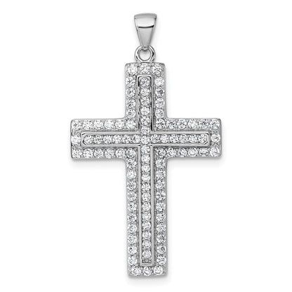 Sterlingsilber Rhodiniert Weiß Zirkonia Kreuz Anhänger