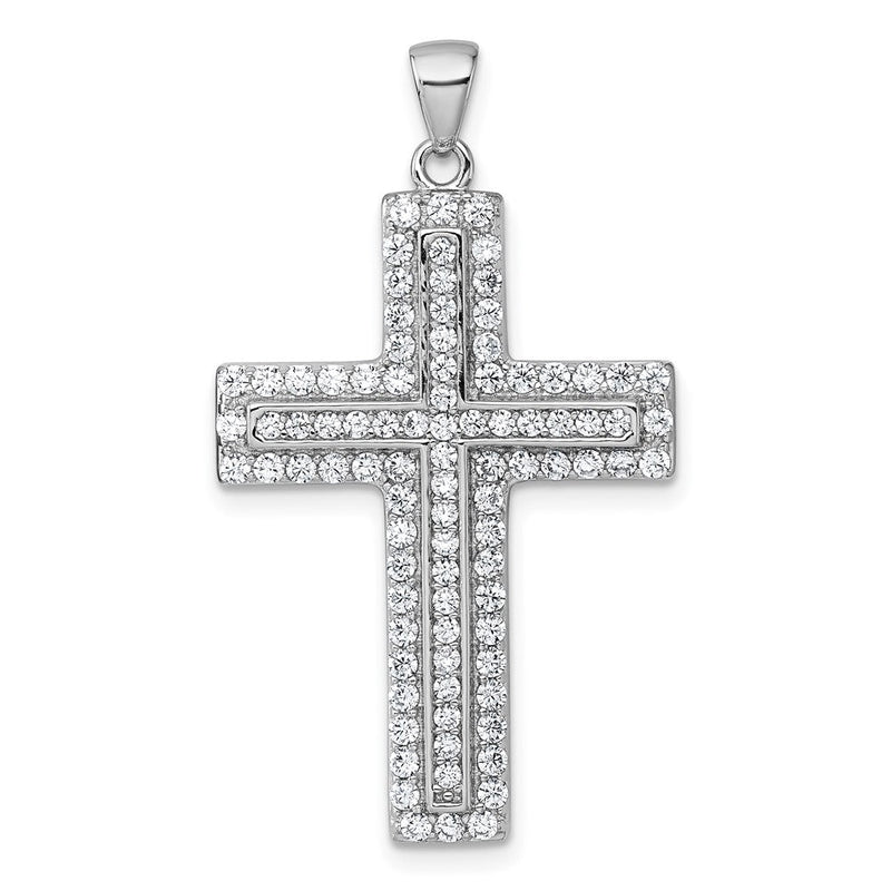 Sterlingsilber Rhodiniert Weiß Zirkonia Kreuz Anhänger