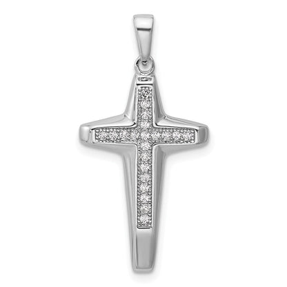 Sterlingsilber Rhodiniert Zirkonia Poliert Kreuz Anhänger
