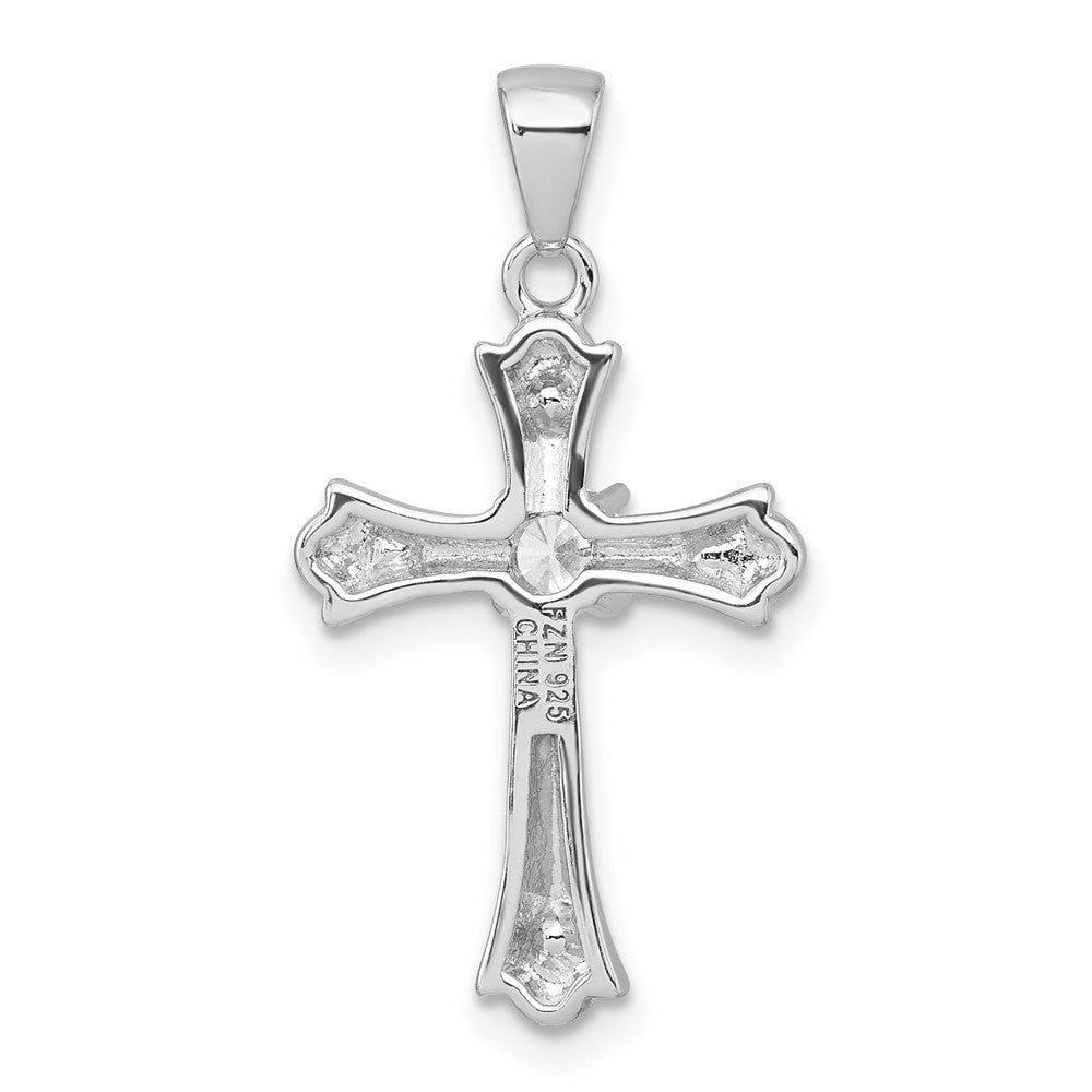 Sterlingsilber Rhodiniert Fleur De Lis Zirkonia Kreuz Anhänger