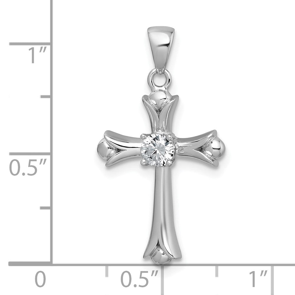Sterlingsilber Rhodiniert Fleur De Lis Zirkonia Kreuz Anhänger