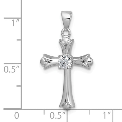 Sterlingsilber Rhodiniert Fleur De Lis Zirkonia Kreuz Anhänger