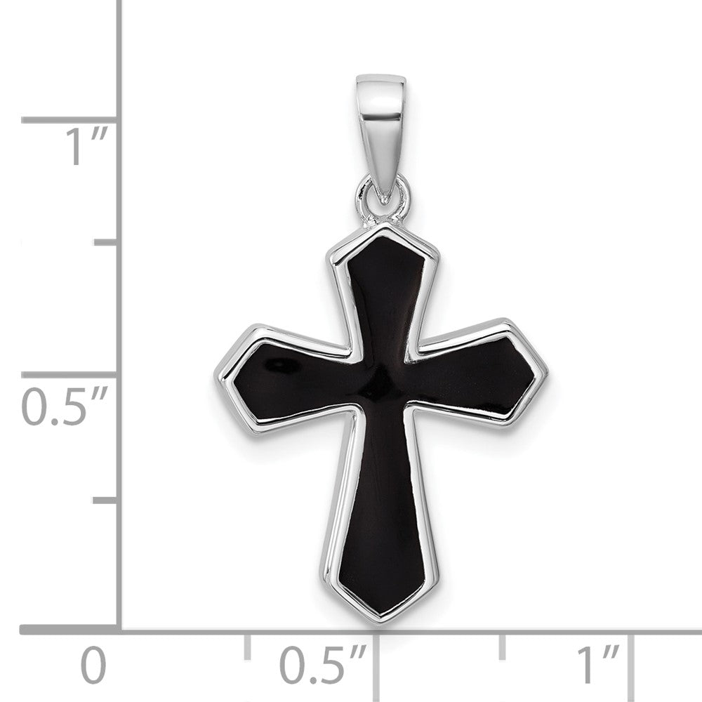 Sterlingsilber Rhodiniert Schwarz Emaille Kreuz Anhänger