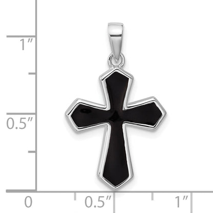 Sterlingsilber Rhodiniert Schwarz Emaille Kreuz Anhänger