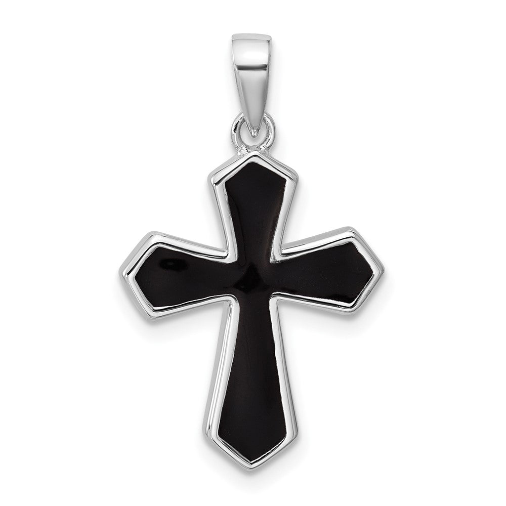 Sterlingsilber Rhodiniert Schwarz Emaille Kreuz Anhänger
