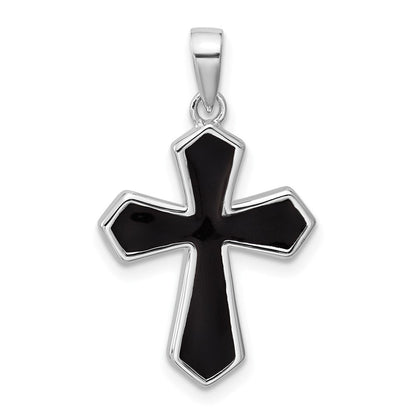 Sterlingsilber Rhodiniert Schwarz Emaille Kreuz Anhänger