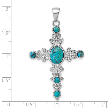 Sterlingsilber Rhodiniert Compressed Türkis Fantasie Kreuz Anhänger
