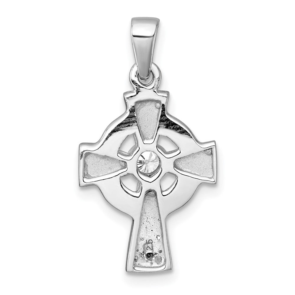 Sterlingsilber Rhodiniert Poliert Zirkonia Keltisch Kreuz Anhänger