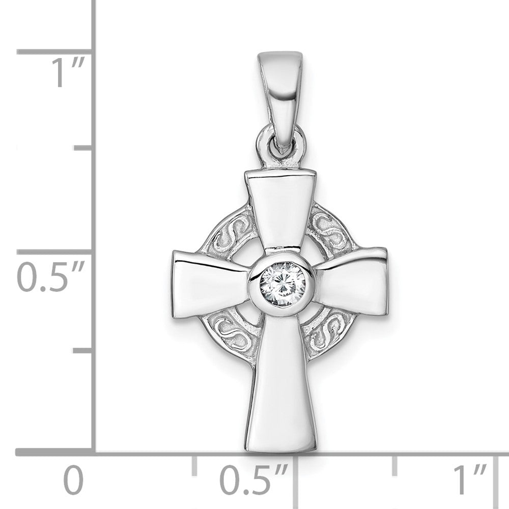 Sterlingsilber Rhodiniert Poliert Zirkonia Keltisch Kreuz Anhänger