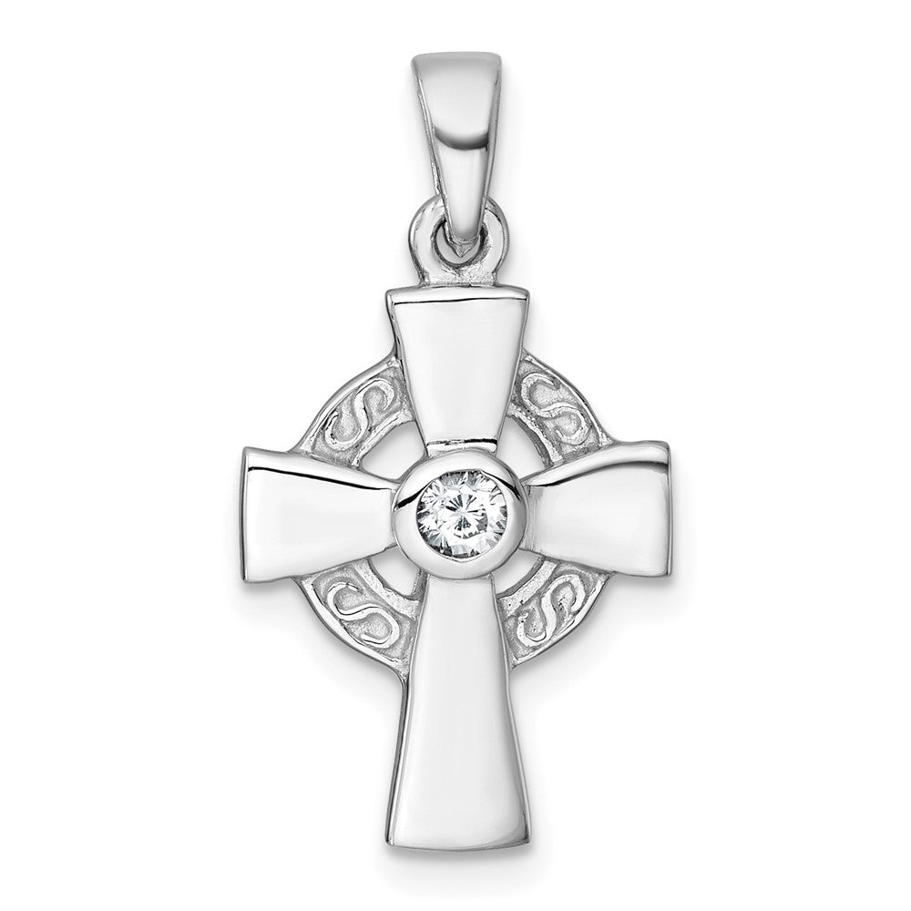 Sterlingsilber Rhodiniert Poliert Zirkonia Keltisch Kreuz Anhänger