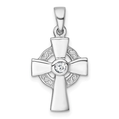 Sterlingsilber Rhodiniert Poliert Zirkonia Keltisch Kreuz Anhänger