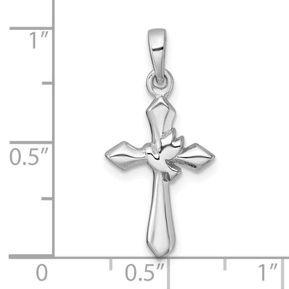 Sterlingsilber Rhodiniert Poliert Kreuz mit Taube Anhänger