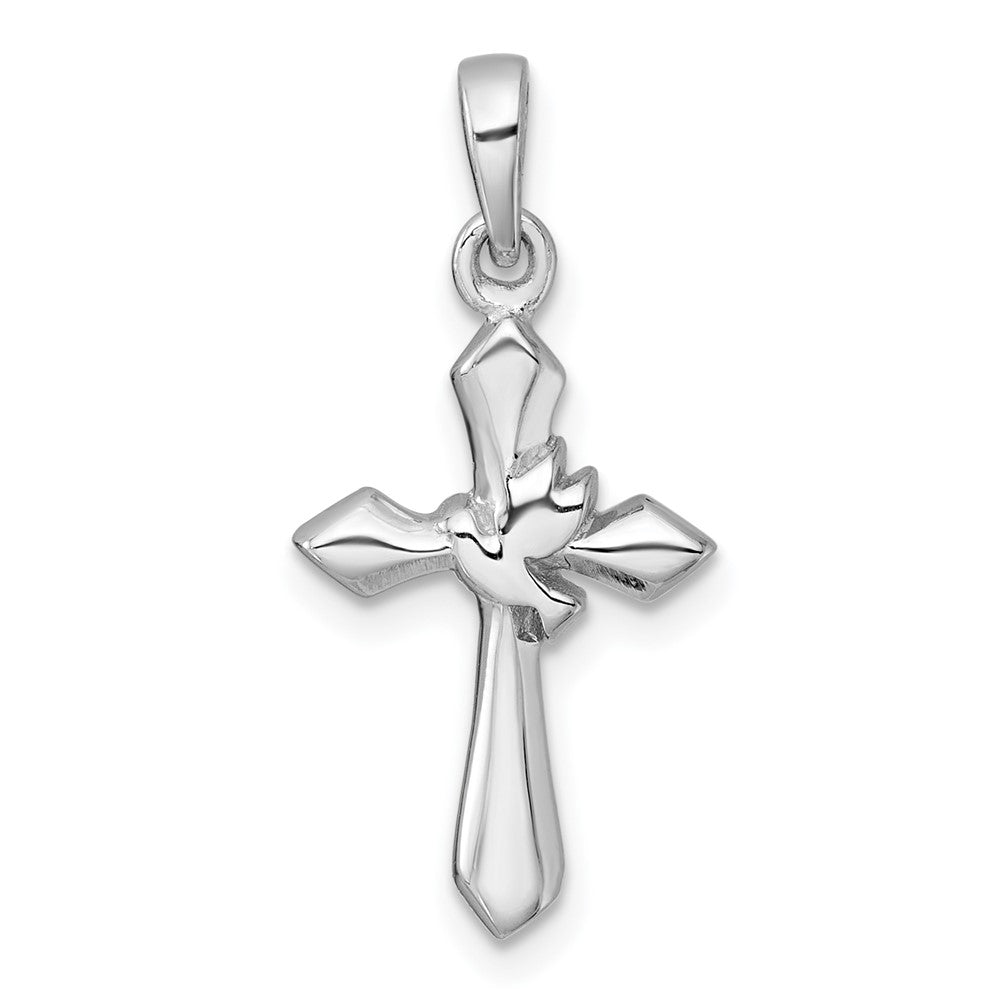 Sterlingsilber Rhodiniert Poliert Kreuz mit Taube Anhänger