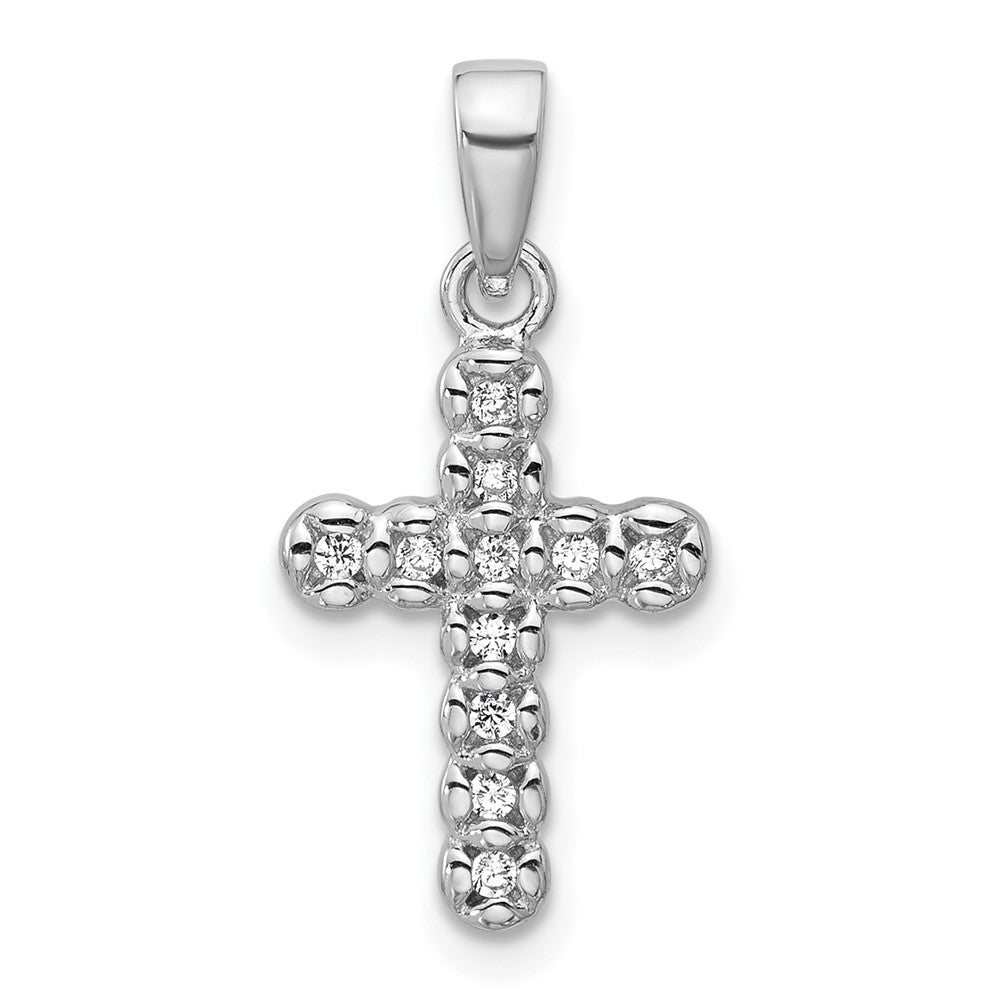 Sterlingsilber Rhodiniert Zirkonia Poliert Kreuz Anhänger