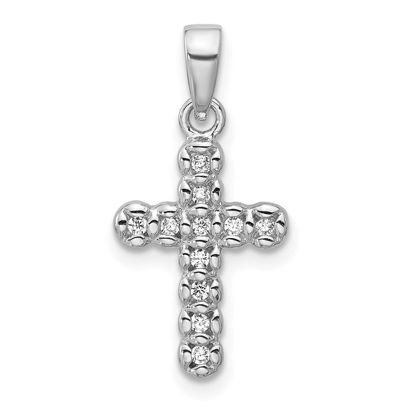 Sterlingsilber Rhodiniert Zirkonia Poliert Kreuz Anhänger