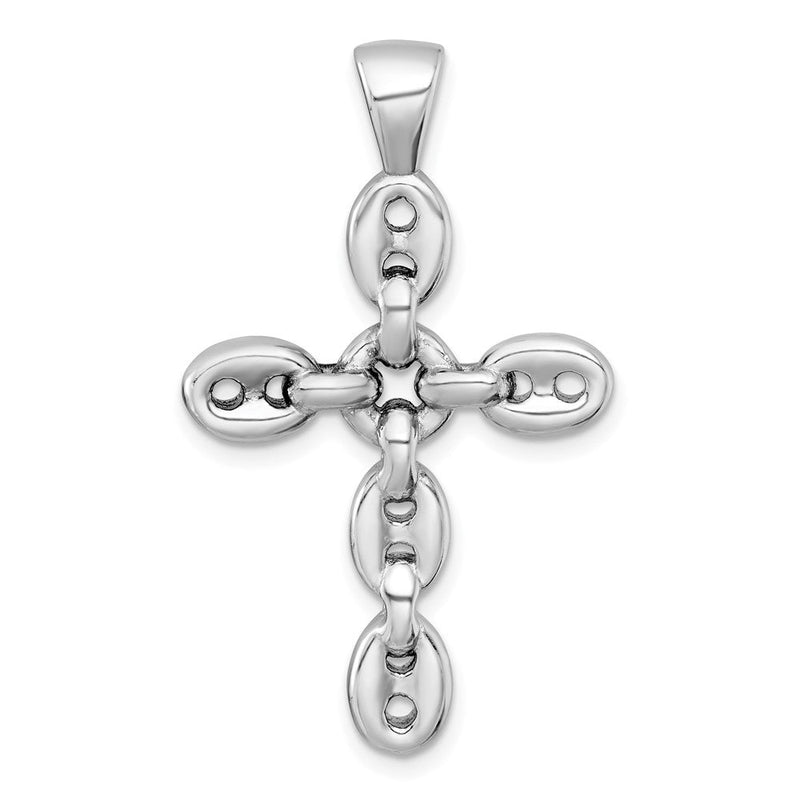 Sterlingsilber Rhodiniert Poliert Gewölbt Marine/anchor Glieder Kreuz Anhänger