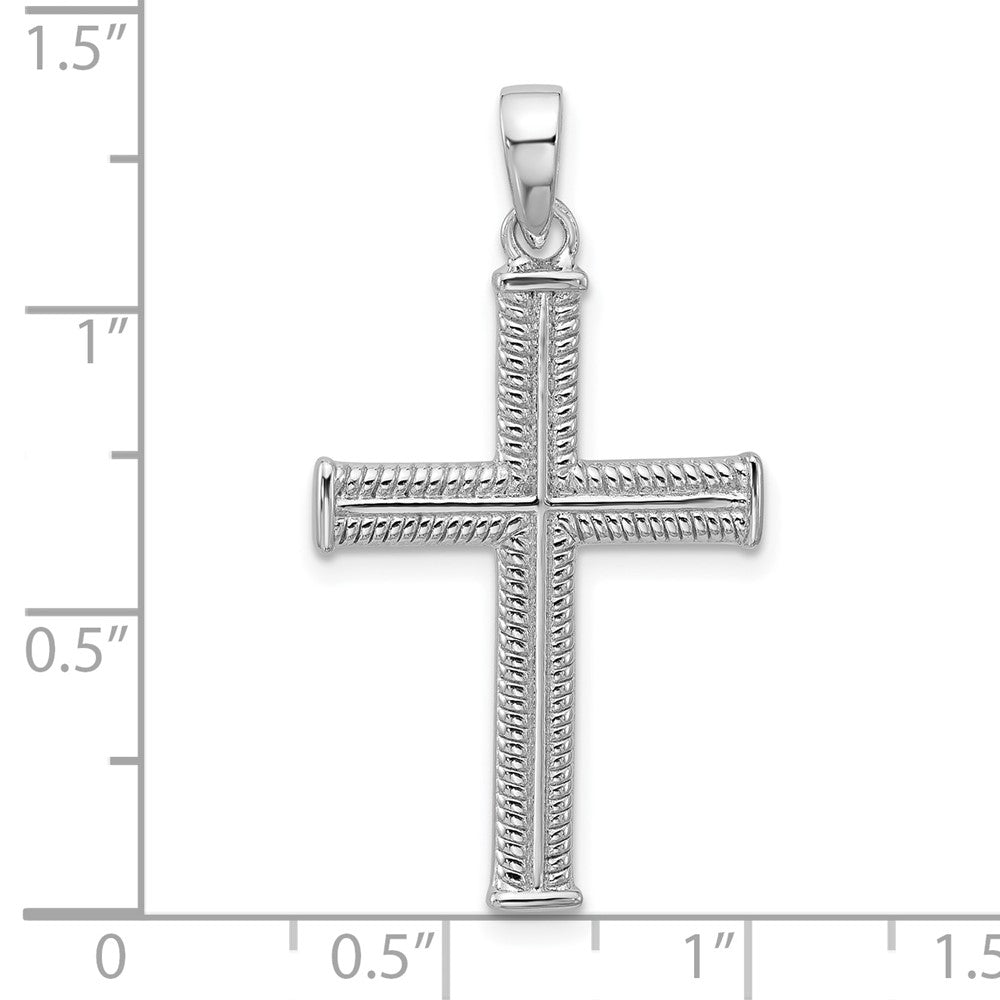 Sterlingsilber Rhodiniert Strukturiert und Poliert Kreuz Anhänger