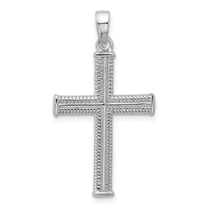 Sterlingsilber Rhodiniert Strukturiert und Poliert Kreuz Anhänger
