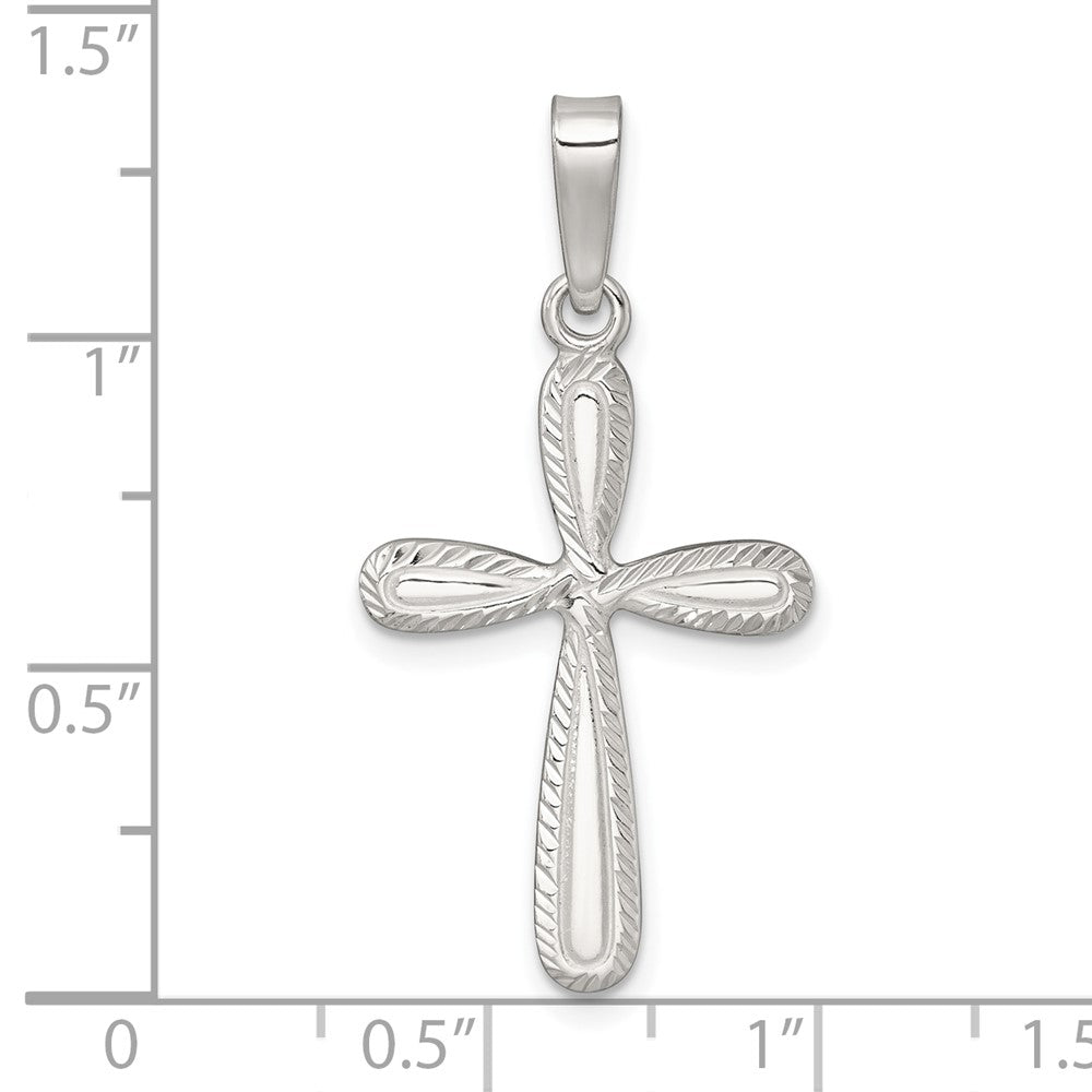 Sterlingsilber Poliert und Diamantiert Kreuz Anhänger