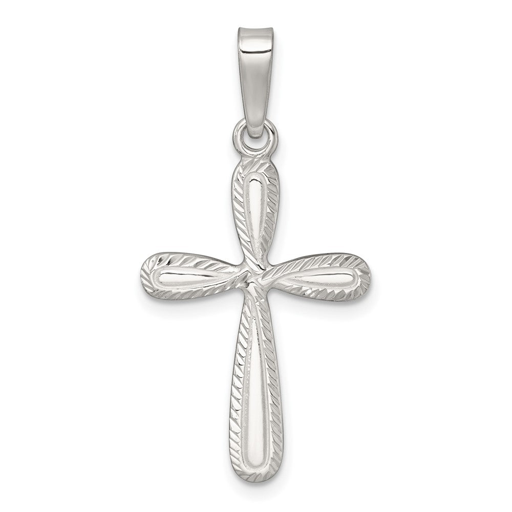 Sterlingsilber Poliert und Diamantiert Kreuz Anhänger