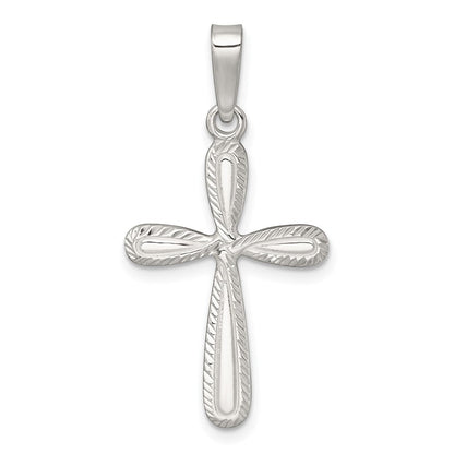 Sterlingsilber Poliert und Diamantiert Kreuz Anhänger