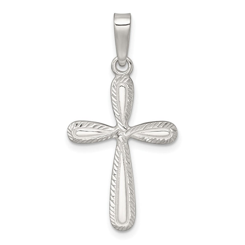 Sterlingsilber Poliert und Diamantiert Kreuz Anhänger