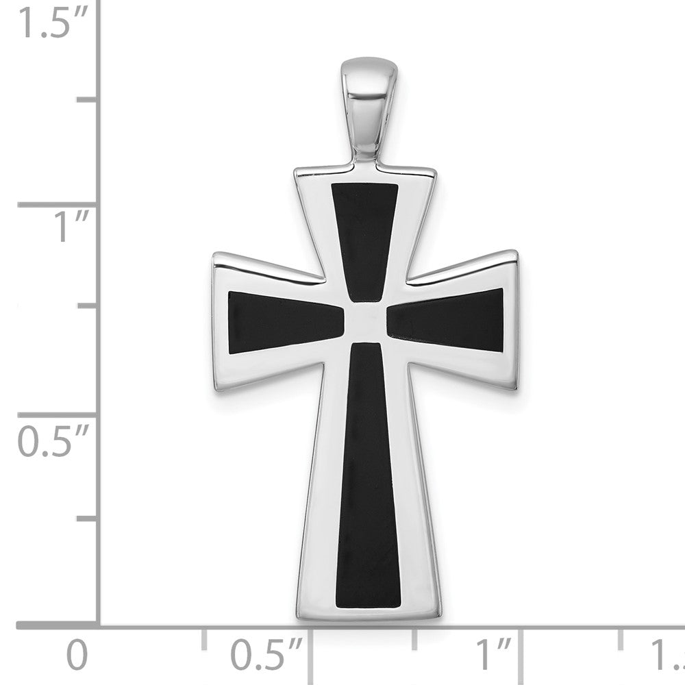 Sterlingsilber Rhodiniert Poliert Schwarz Resin Kreuz Anhänger