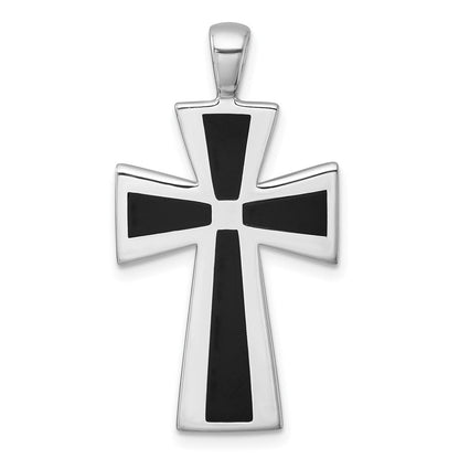 Sterlingsilber Rhodiniert Poliert Schwarz Resin Kreuz Anhänger