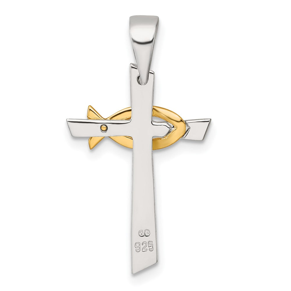 Sterlingsilber Goldfarben Kreuz mit Ichthus Fisch Anhänger