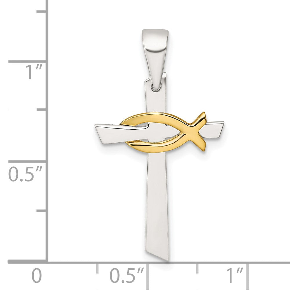 Sterlingsilber Goldfarben Kreuz mit Ichthus Fisch Anhänger