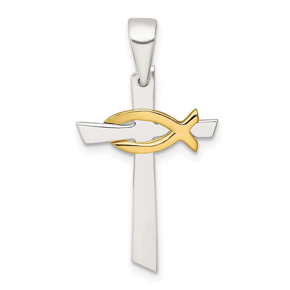 Sterlingsilber Goldfarben Kreuz mit Ichthus Fisch Anhänger