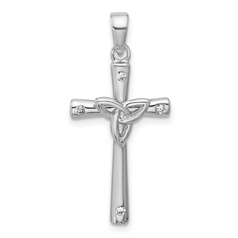 Sterlingsilber Rhodiniert Zirkonia Poliert Dreifaltigkeit Kreuz Anhänger