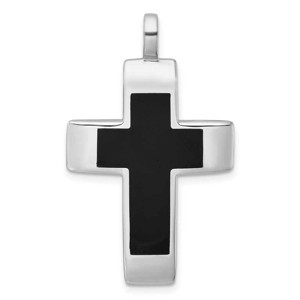 Sterlingsilber Rhodiniert Poliert Schwarz Resin Kreuz Anhänger