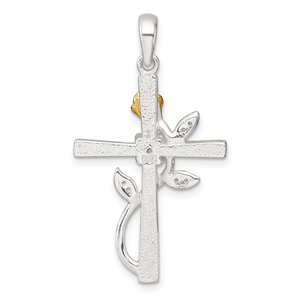 Sterlingsilber Goldfarben Zirkonia Kreuz mit Rose Anhänger