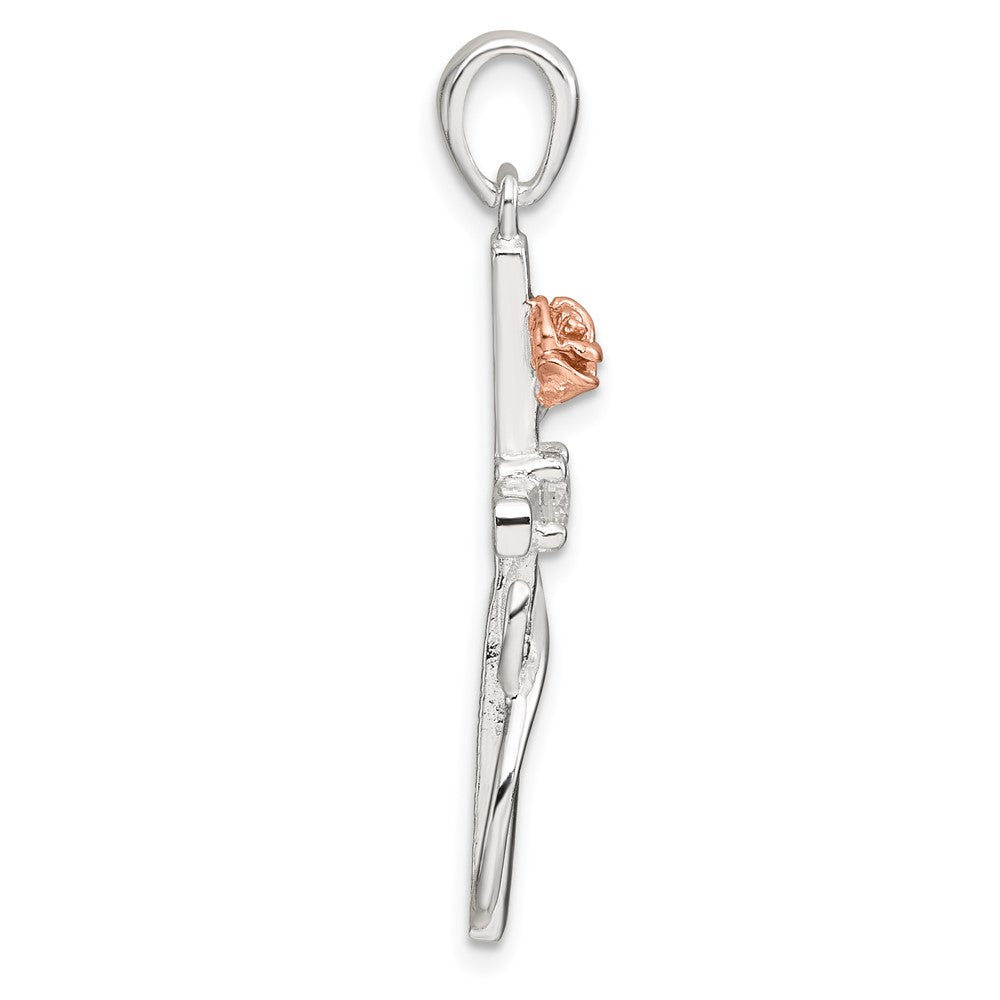 Sterlingsilber Roséfarben Zirkonia Kreuz mit Rose Anhänger