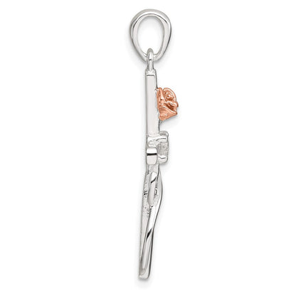 Sterlingsilber Roséfarben Zirkonia Kreuz mit Rose Anhänger