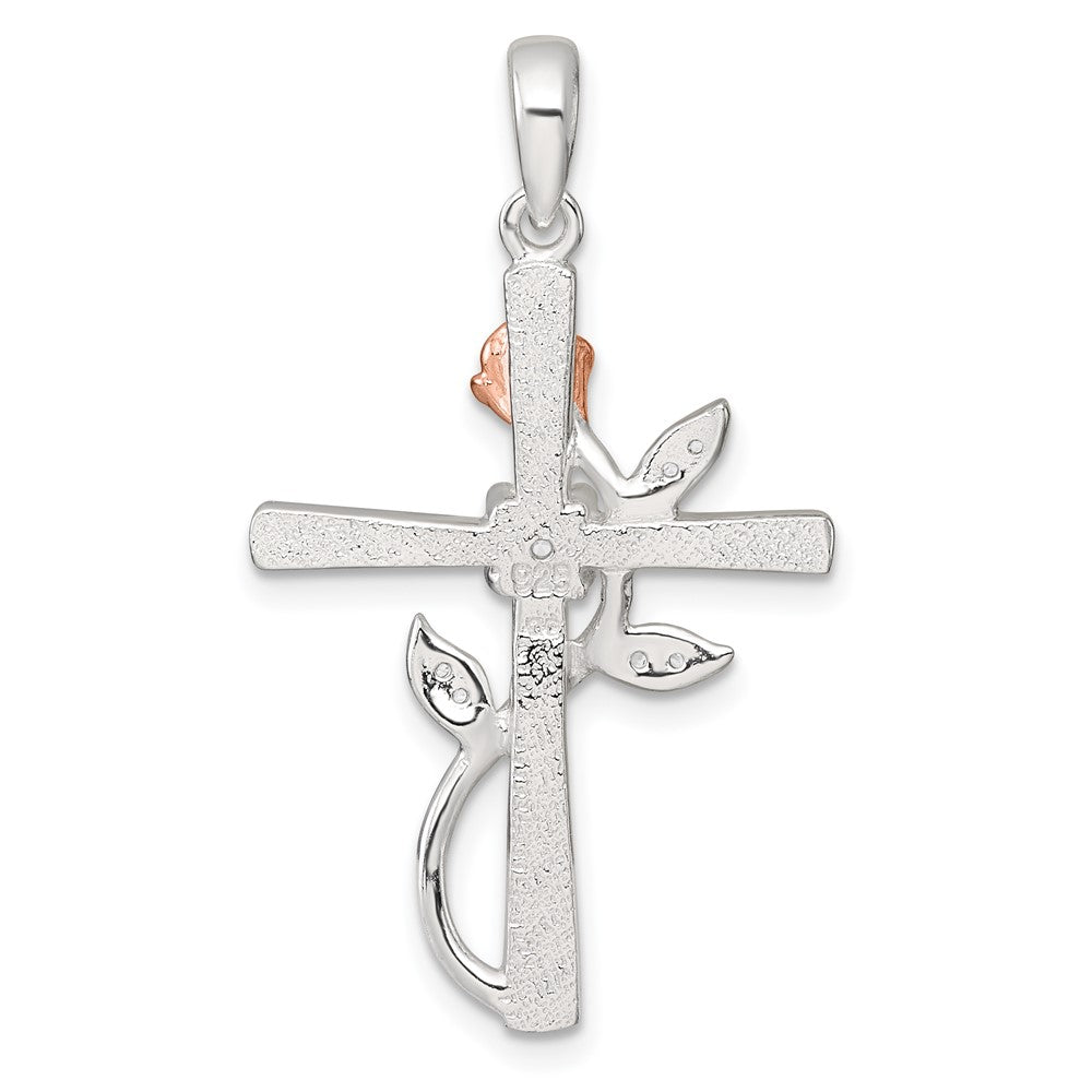 Sterlingsilber Roséfarben Zirkonia Kreuz mit Rose Anhänger