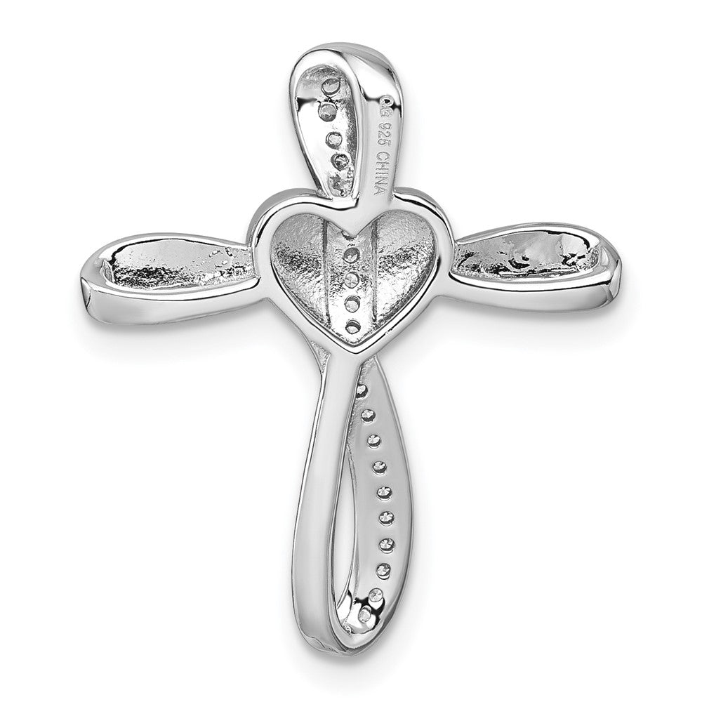 Sterlingsilber Rhodium-plat Poliert Zirkonia Herz Kreuz Kette Anhänger