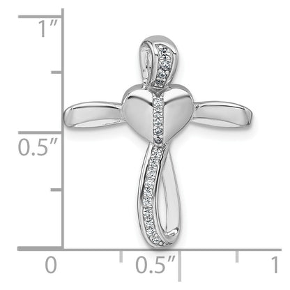 Sterlingsilber Rhodium-plat Poliert Zirkonia Herz Kreuz Kette Anhänger