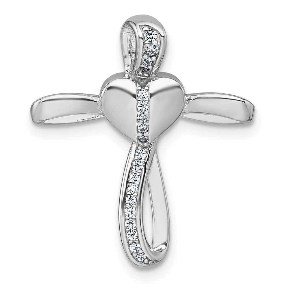 Sterlingsilber Rhodium-plat Poliert Zirkonia Herz Kreuz Kette Anhänger