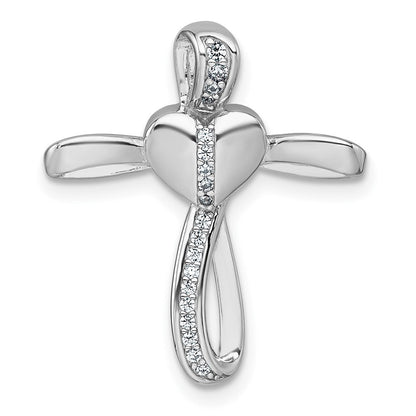 Sterlingsilber Rhodium-plat Poliert Zirkonia Herz Kreuz Kette Anhänger
