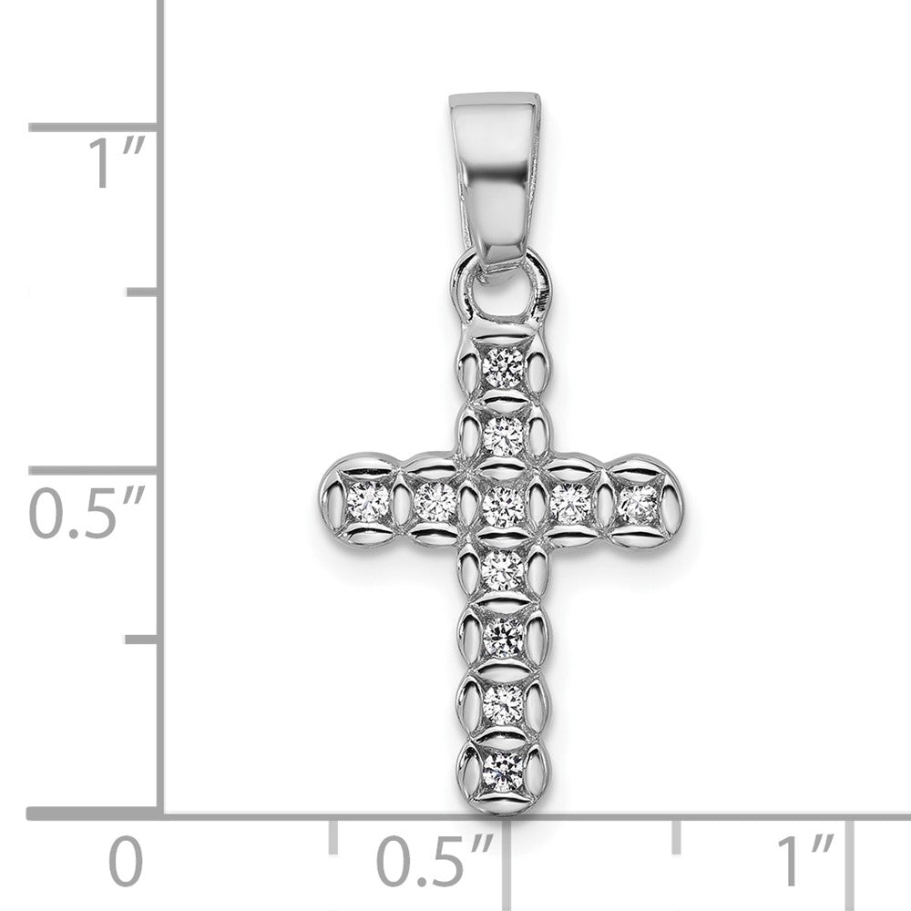 Sterlingsilber Rhodiniert Zirkonia Poliert Kreuz Anhänger