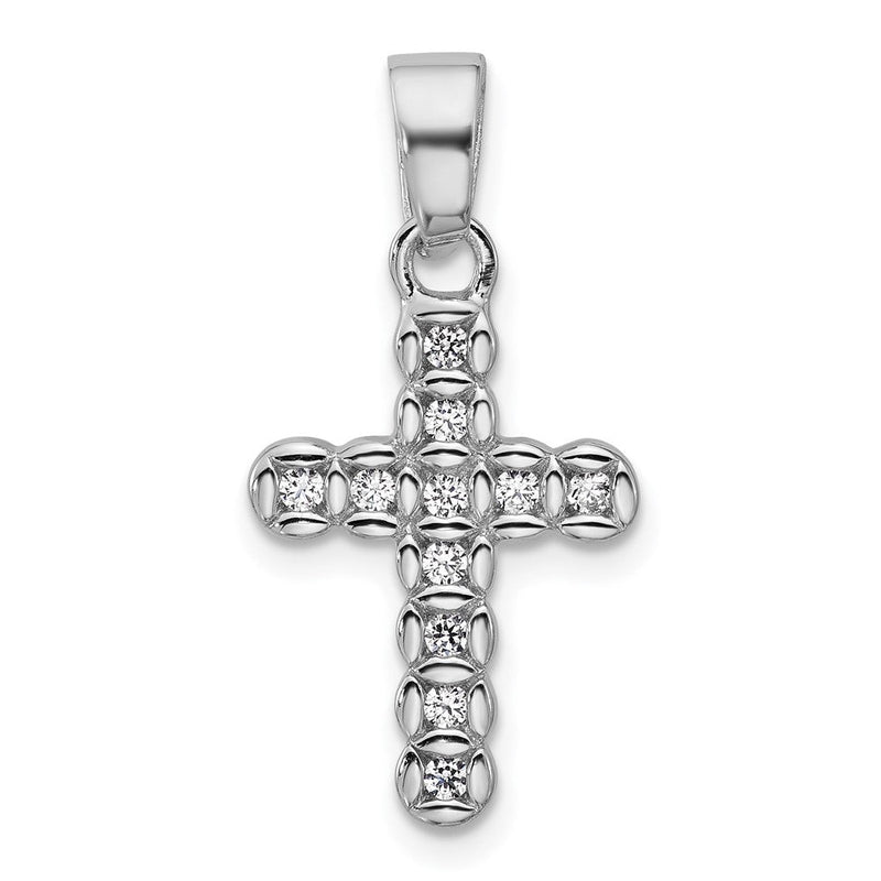 Sterlingsilber Rhodiniert Zirkonia Poliert Kreuz Anhänger