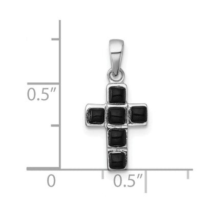 Sterlingsilber Rhodiniert Poliert Onyx Kreuz Anhänger