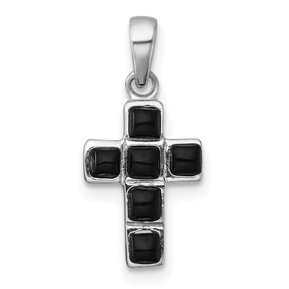 Sterlingsilber Rhodiniert Poliert Onyx Kreuz Anhänger